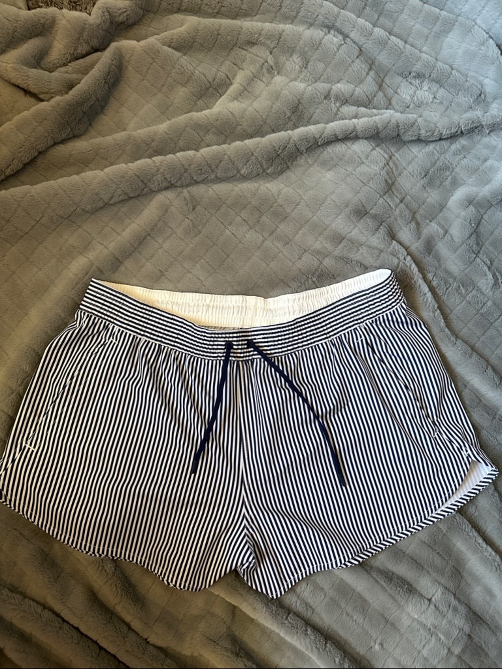 Lands' End Navy and White Striped Quick Dry  Swim Shorts